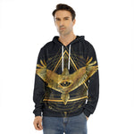 Raven Masonic Eye Print Men's Velvet Pullover Hoodie