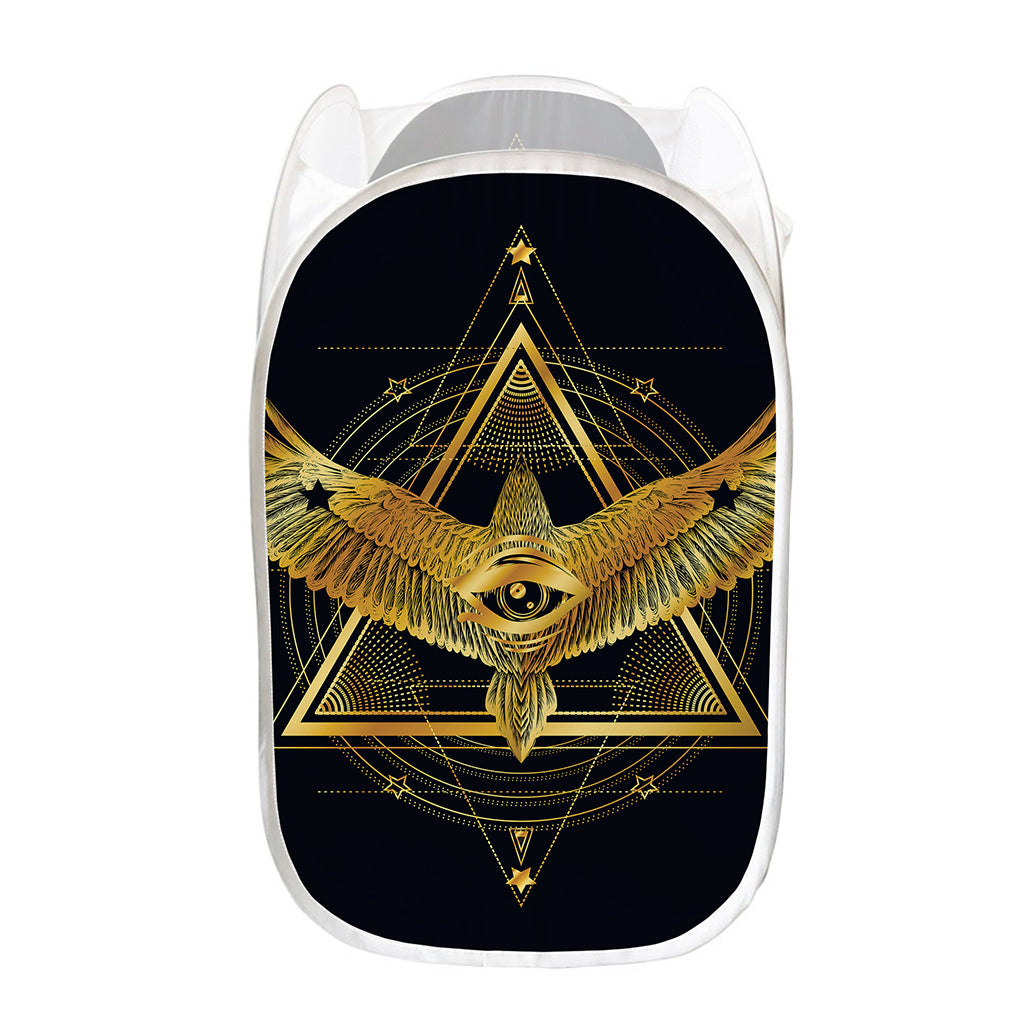 Raven Masonic Eye Print Mesh Laundry Hamper
