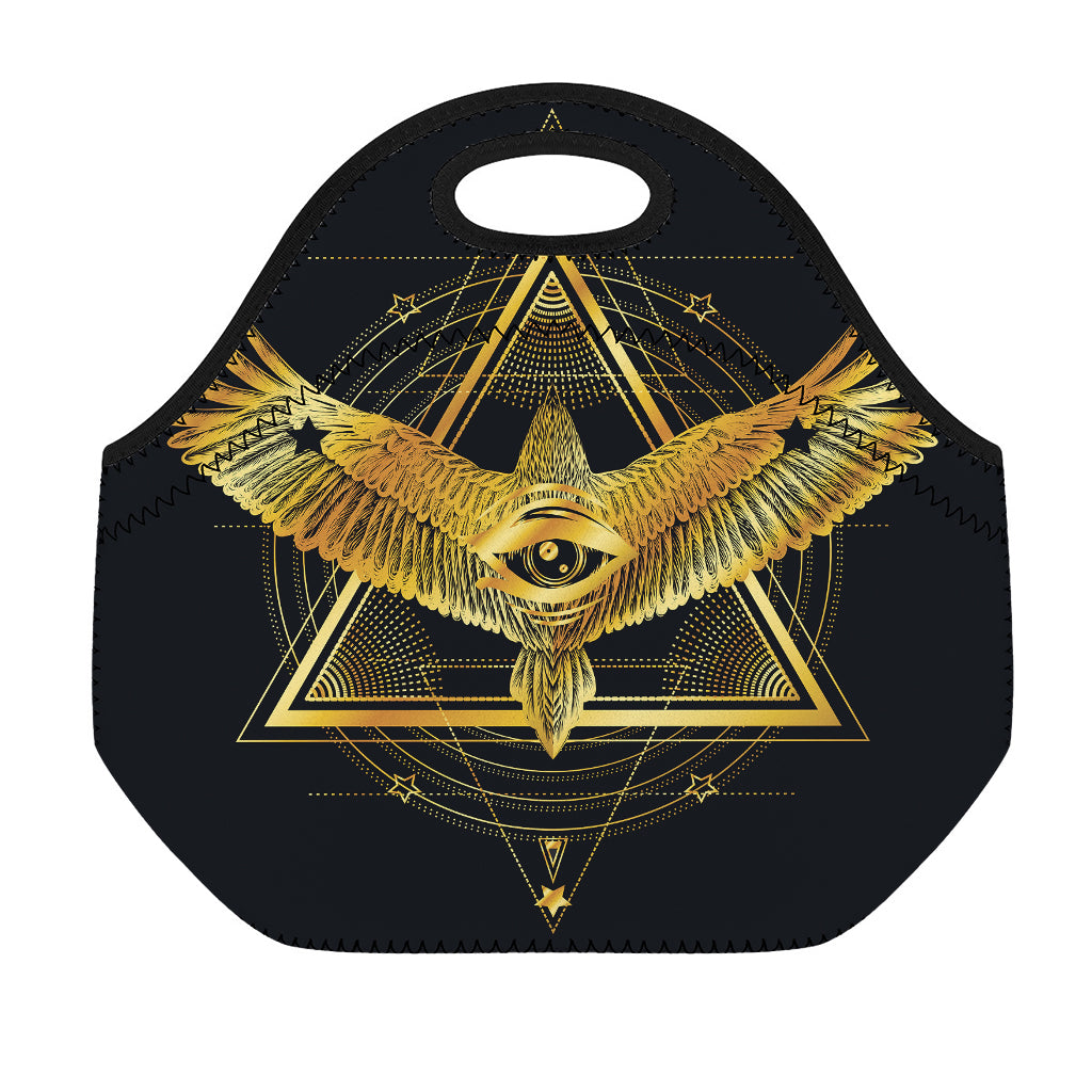 Raven Masonic Eye Print Neoprene Lunch Bag