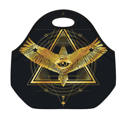 Raven Masonic Eye Print Neoprene Lunch Bag
