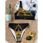 Raven Masonic Eye Print One Shoulder Bikini Top