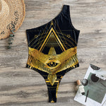 Raven Masonic Eye Print One Shoulder Bodysuit