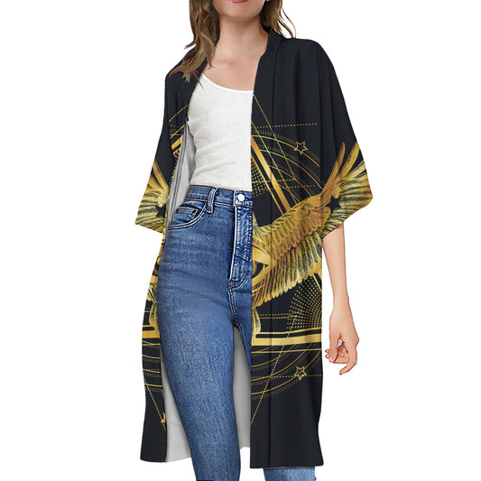 Raven Masonic Eye Print Open Front Beach Cover Up