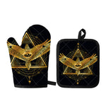 Raven Masonic Eye Print Oven Mitt And Pot Holder Set