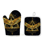 Raven Masonic Eye Print Oven Mitt And Pot Holder Set