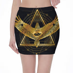 Raven Masonic Eye Print Pencil Mini Skirt