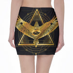 Raven Masonic Eye Print Pencil Mini Skirt