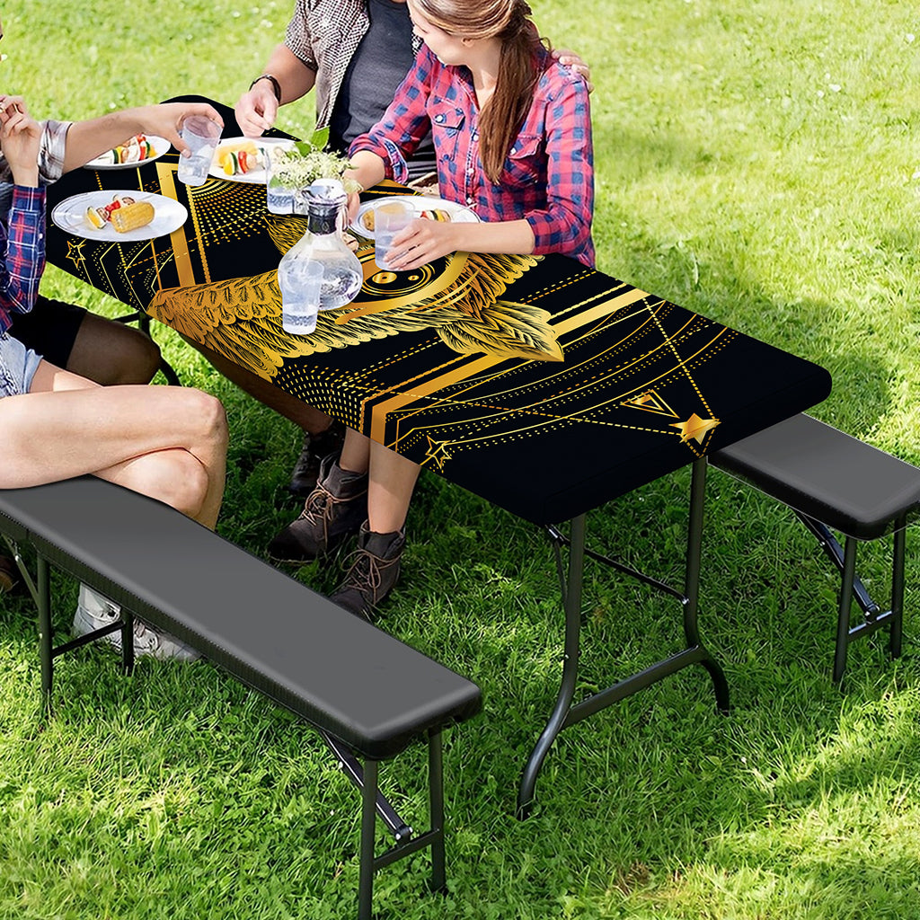 Raven Masonic Eye Print Picnic Table Cover