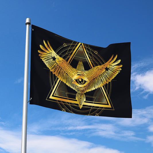 Raven Masonic Eye Print Polyester Flag