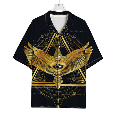 Raven Masonic Eye Print Rayon Hawaiian Shirt