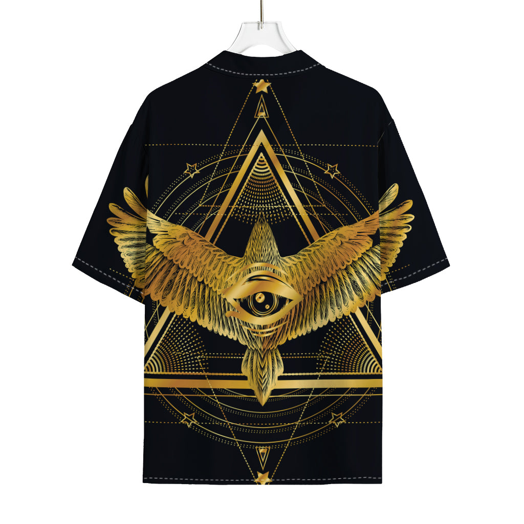 Raven Masonic Eye Print Rayon Hawaiian Shirt