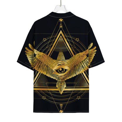 Raven Masonic Eye Print Rayon Hawaiian Shirt