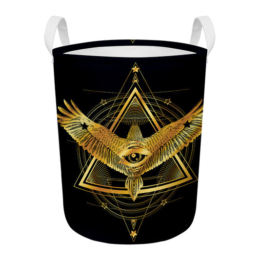 Raven Masonic Eye Print Round Laundry Basket