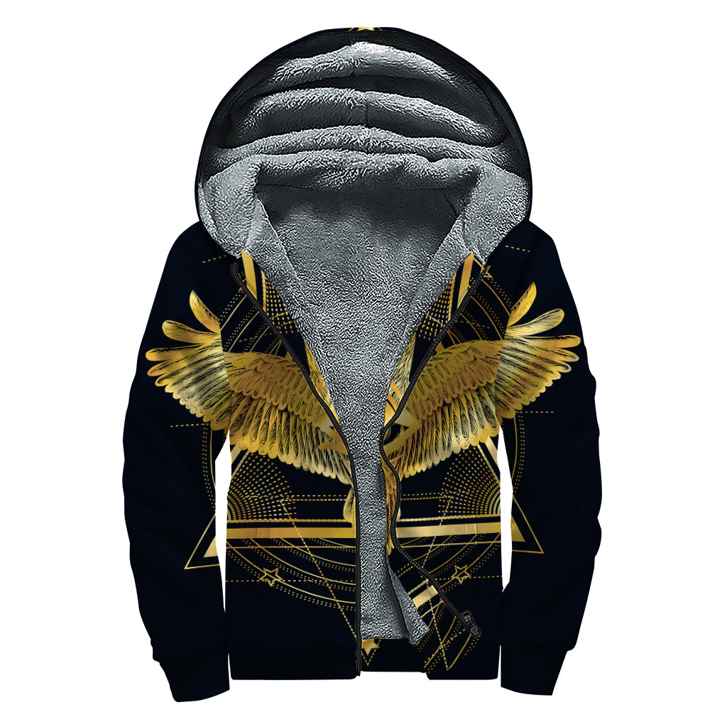 Raven Masonic Eye Print Sherpa Lined Zip Up Hoodie