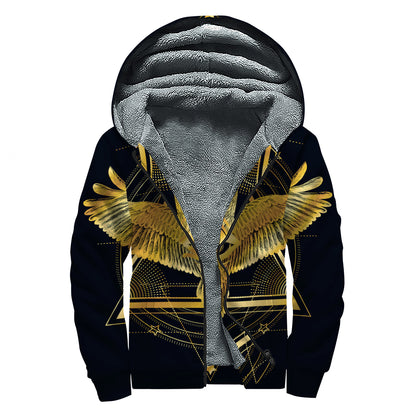 Raven Masonic Eye Print Sherpa Lined Zip Up Hoodie