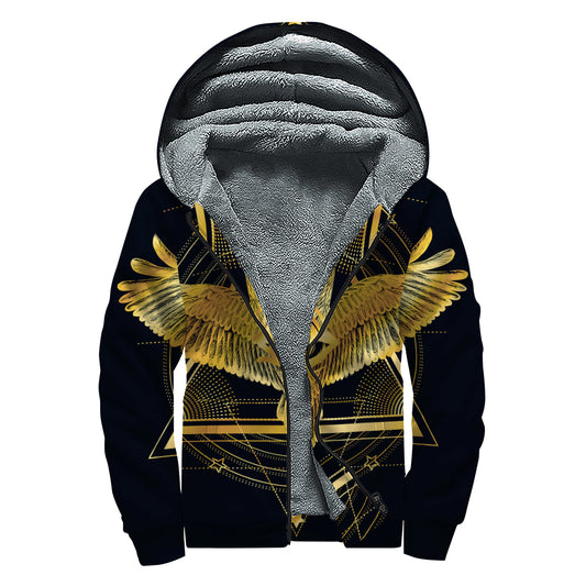 Raven Masonic Eye Print Sherpa Lined Zip Up Hoodie