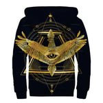 Raven Masonic Eye Print Sherpa Lined Zip Up Hoodie