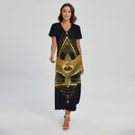 Raven Masonic Eye Print Short Sleeve Maxi Dress