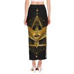 Raven Masonic Eye Print Side Slit Maxi Skirt