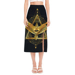 Raven Masonic Eye Print Side Slit Midi Skirt