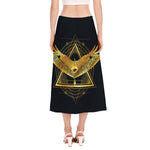 Raven Masonic Eye Print Side Slit Midi Skirt