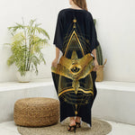Raven Masonic Eye Print Silk V-Neck Kaftan Dress