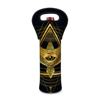 Raven Masonic Eye Print Single Neoprene Wine Tote