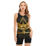 Raven Masonic Eye Print Sleeveless One Piece Swimsuit