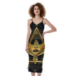 Raven Masonic Eye Print Slim Fit Midi Cami Dress