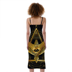 Raven Masonic Eye Print Slim Fit Midi Cami Dress
