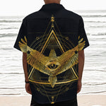 Raven Masonic Eye Print Textured Short Sleeve Shirt
