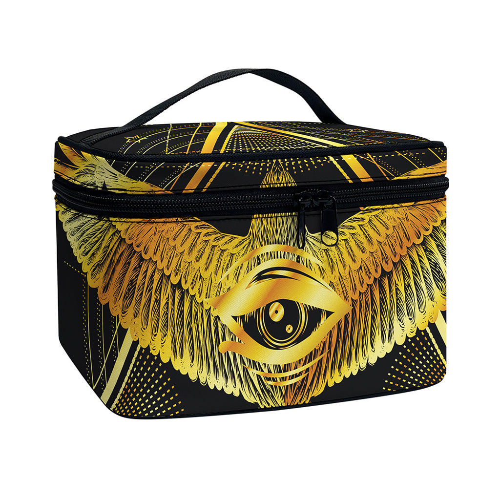 Raven Masonic Eye Print Travel Makeup Bag