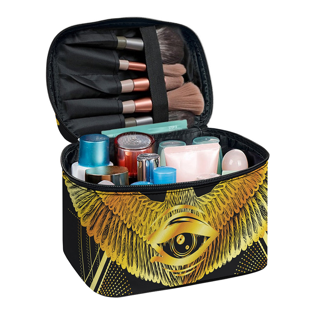 Raven Masonic Eye Print Travel Makeup Bag