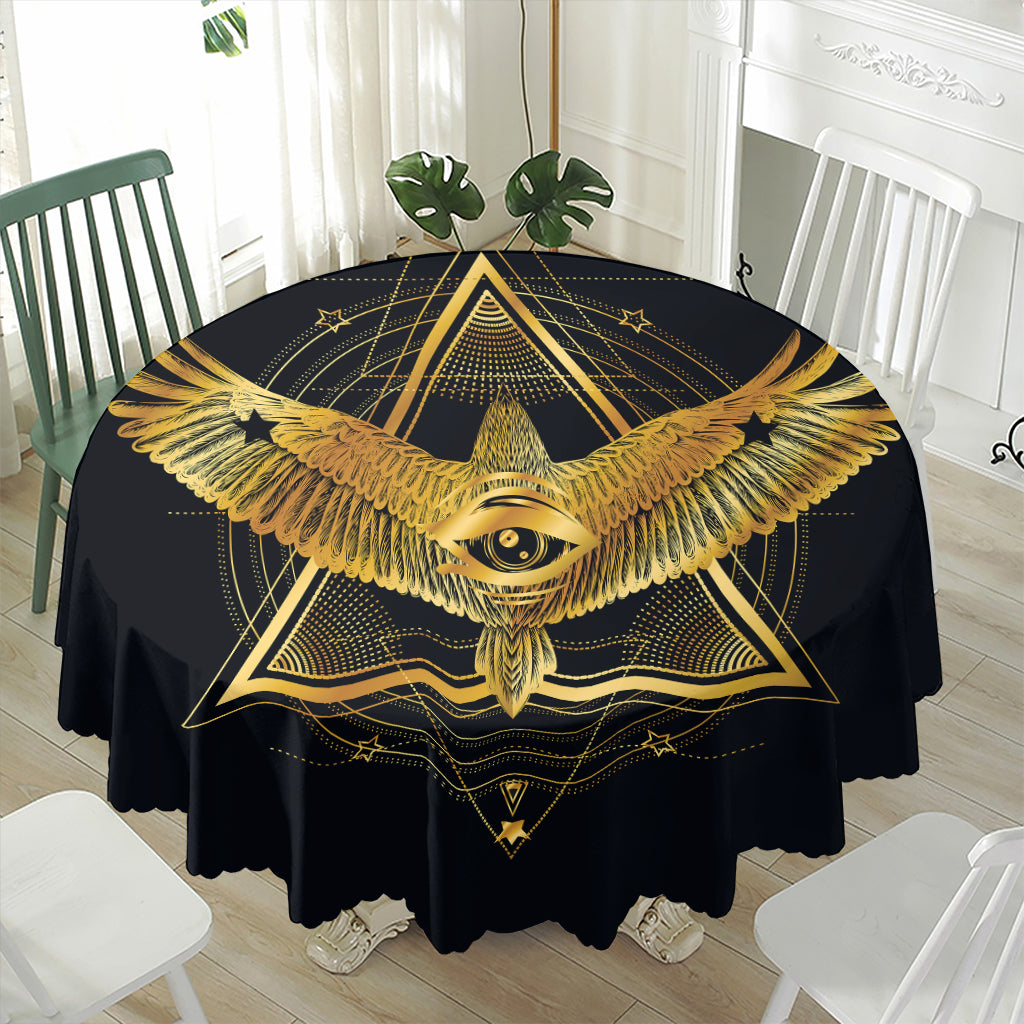 Raven Masonic Eye Print Waterproof Round Tablecloth