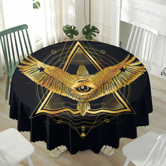 Raven Masonic Eye Print Waterproof Round Tablecloth