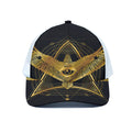 Raven Masonic Eye Print White Mesh Trucker Hat
