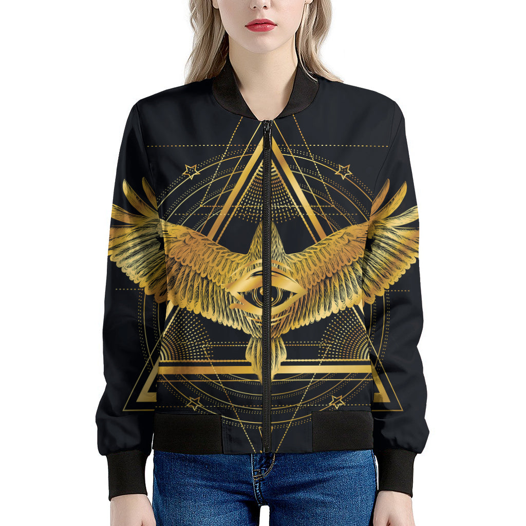 Raven Masonic Eye Print Women's Bomber Jacket