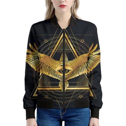 Raven Masonic Eye Print Women's Bomber Jacket