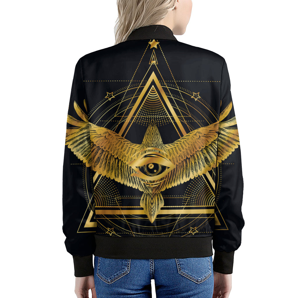 Raven Masonic Eye Print Women's Bomber Jacket