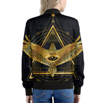 Raven Masonic Eye Print Women's Bomber Jacket