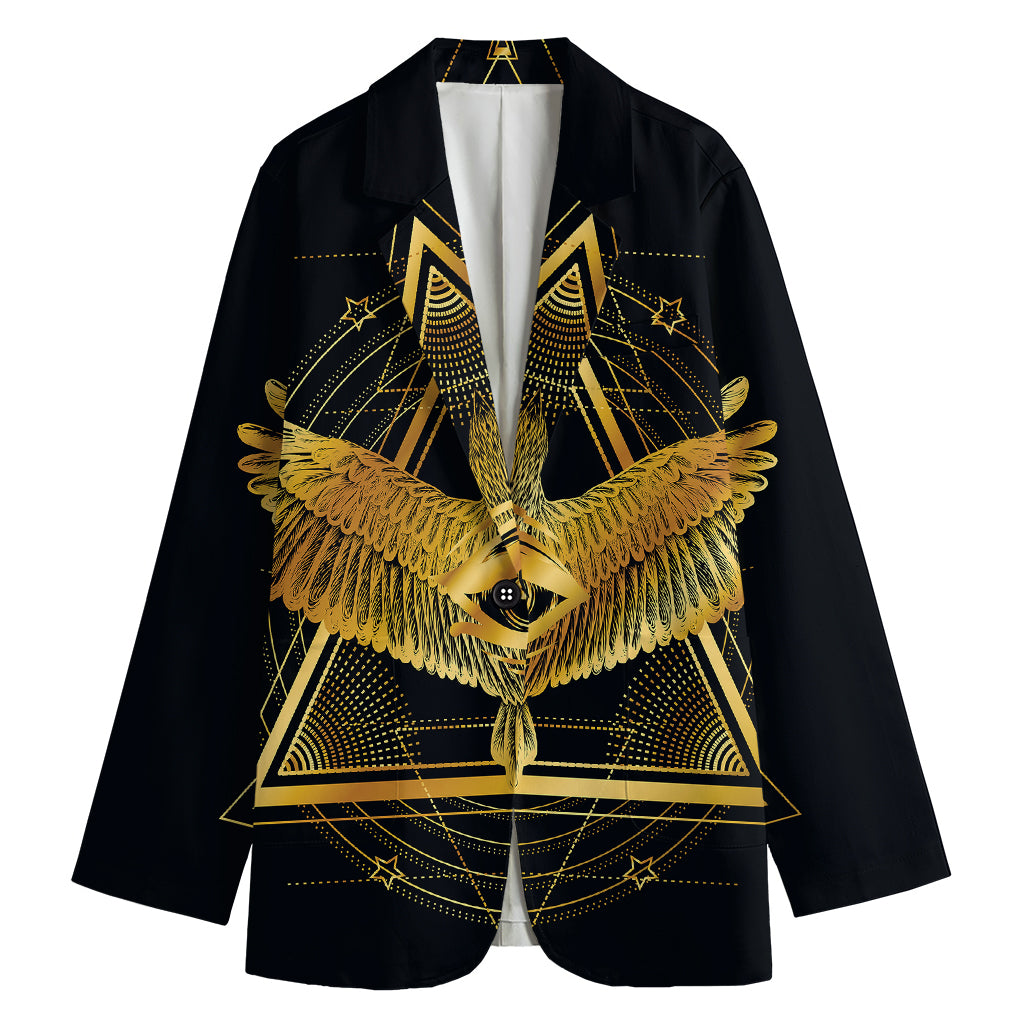 Raven Masonic Eye Print Women's Cotton Blazer