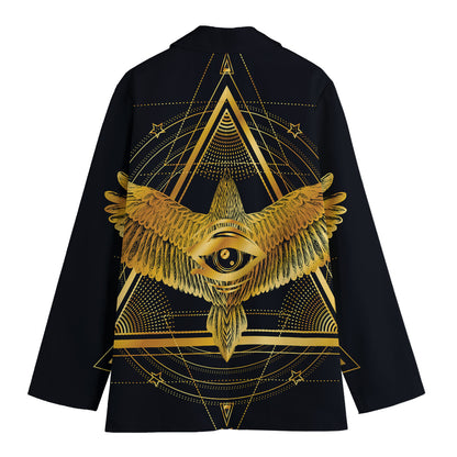 Raven Masonic Eye Print Women's Cotton Blazer
