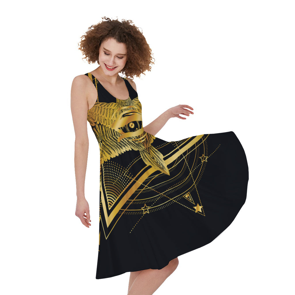 Raven Masonic Eye Print Women's Sleeveless Dress