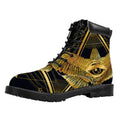Raven Masonic Eye Print Padded Collar Lace Up Boots