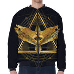 Raven Masonic Eye Print Zip Sleeve Bomber Jacket