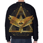 Raven Masonic Eye Print Zip Sleeve Bomber Jacket