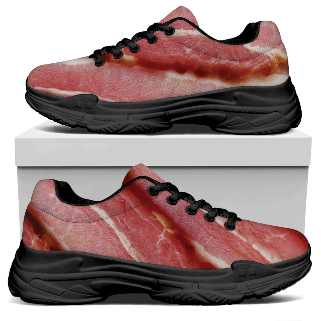 Raw Bacon Print Black Chunky Shoes