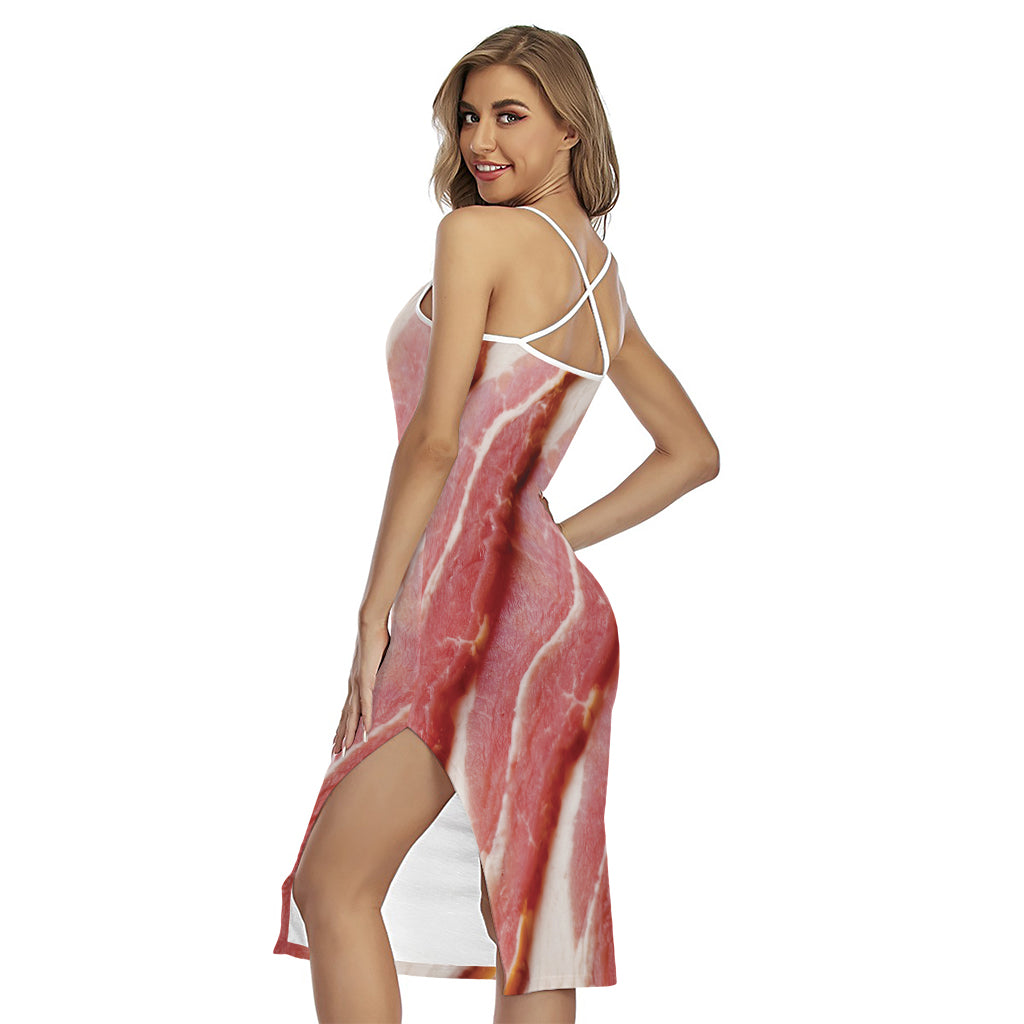 Raw Bacon Print Cross Back Cami Dress