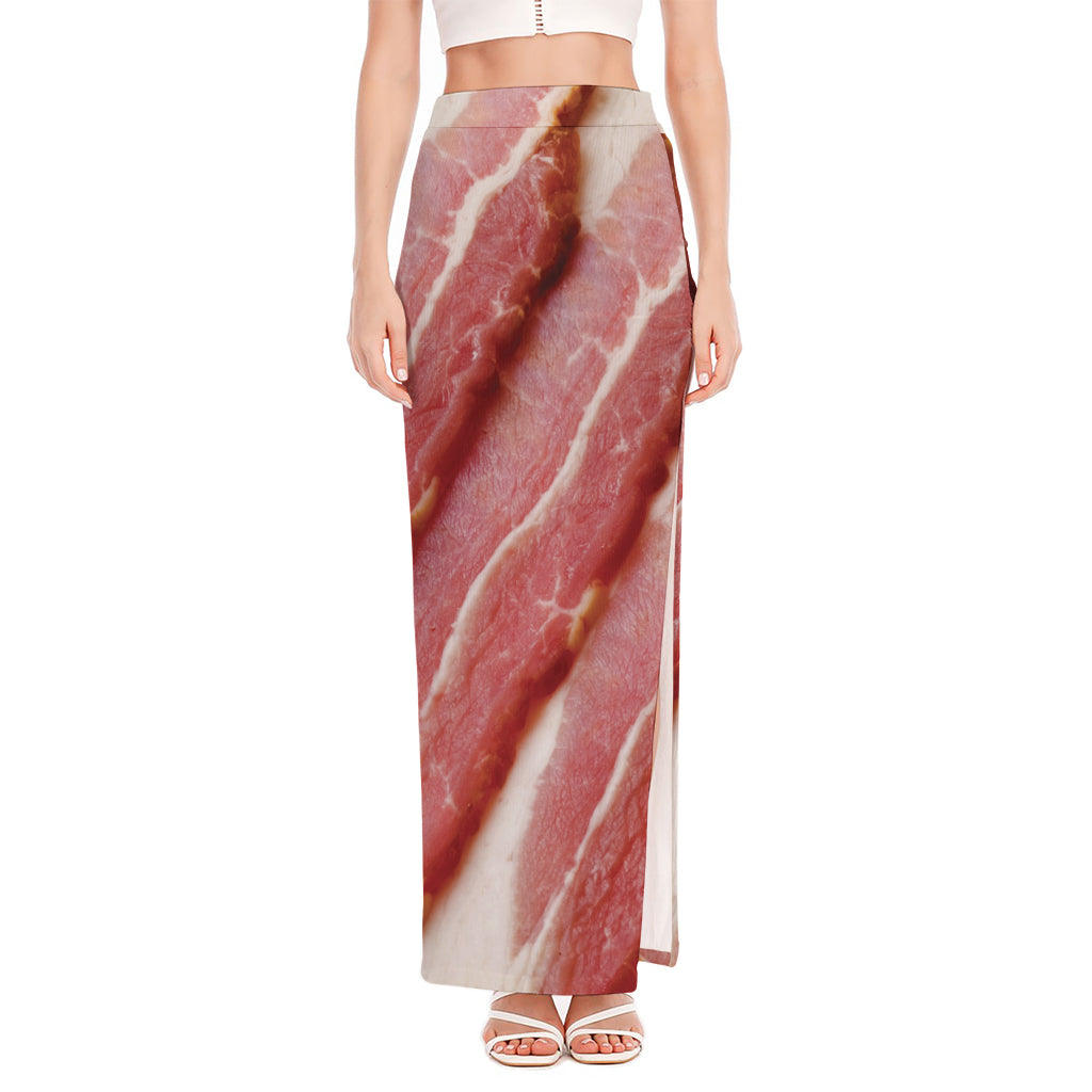 Raw Bacon Print High Slit Maxi Skirt