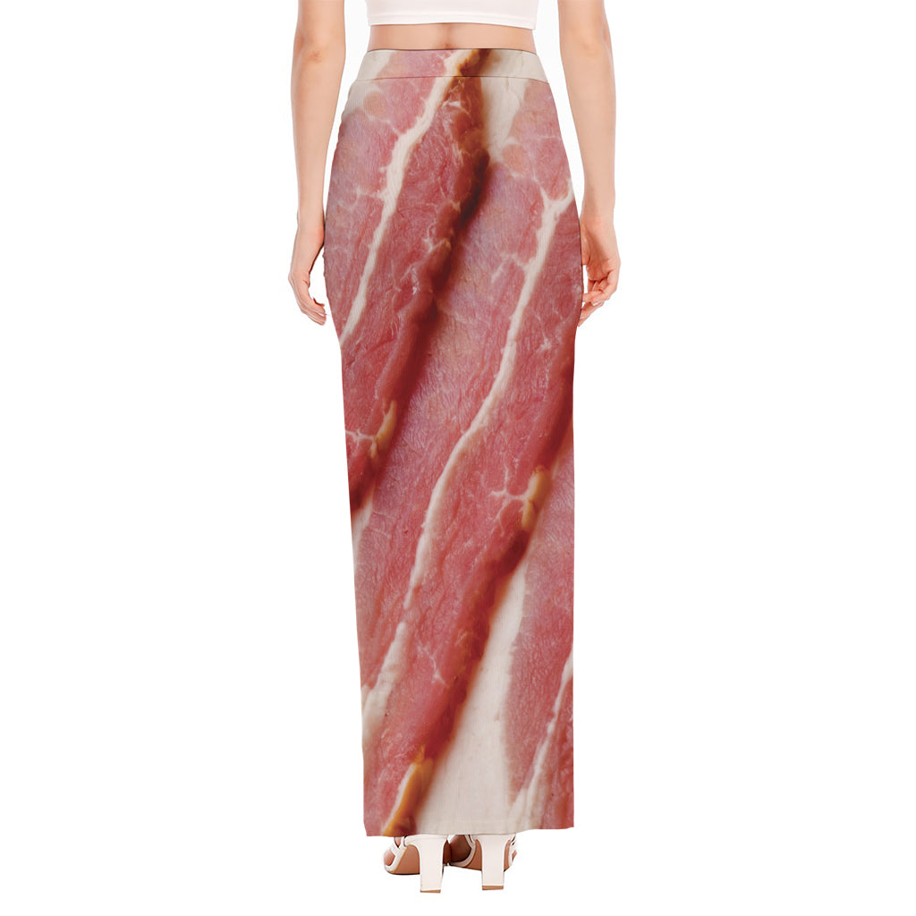 Raw Bacon Print High Slit Maxi Skirt